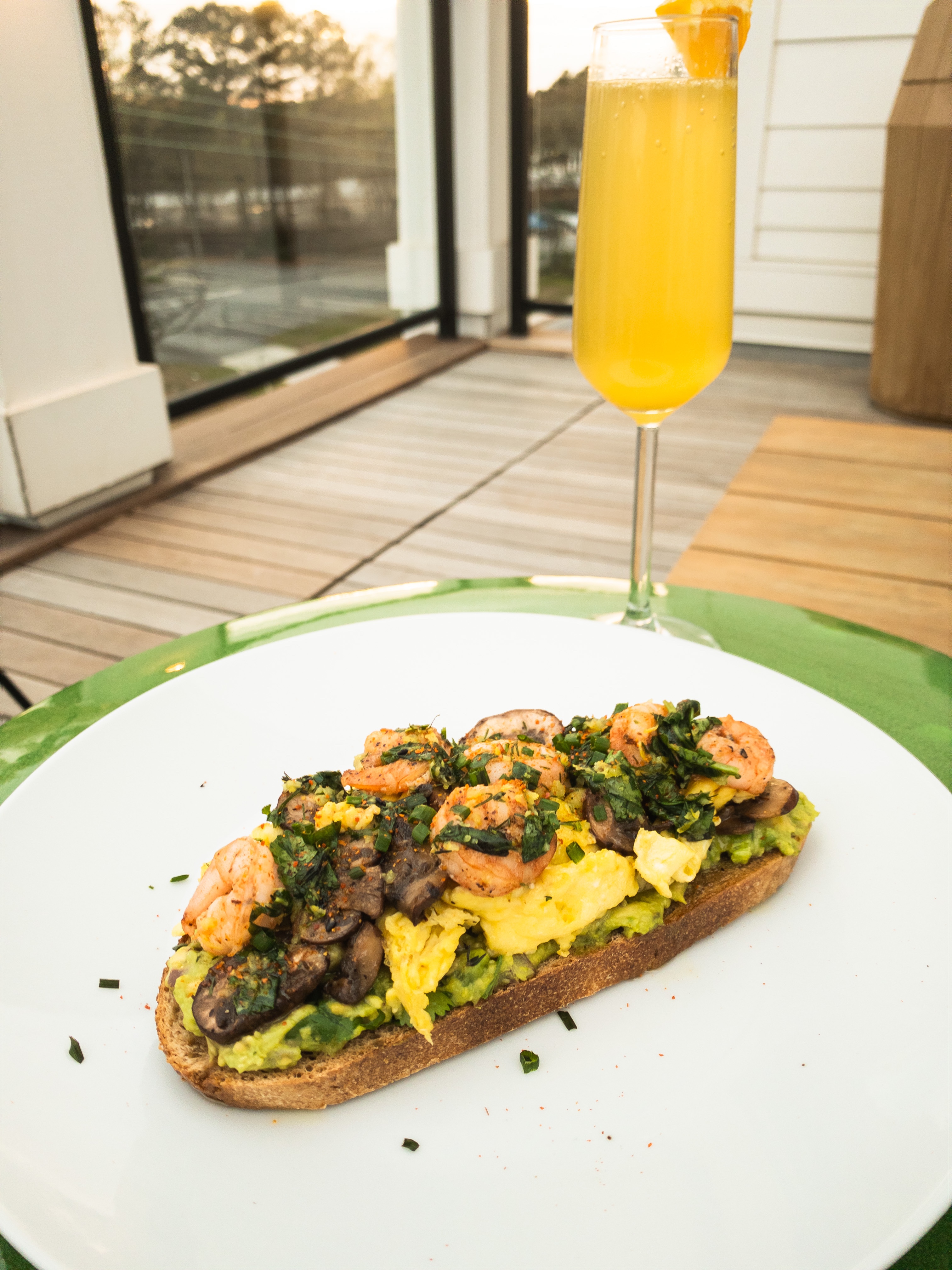 Low-carb breakfast toast with shrimp